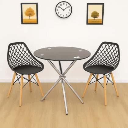 2-Seater Glass Top Dining Set with Eames Chairs