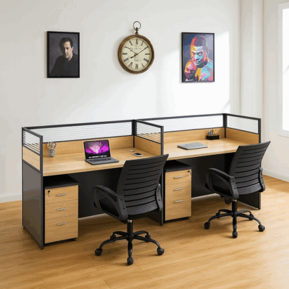Two-Person Office Workstation with Pedestal Drawers