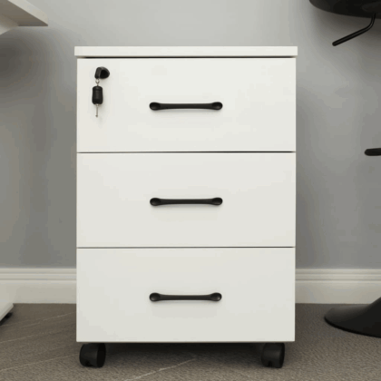 White 3-Drawer Pedestal Cabinet